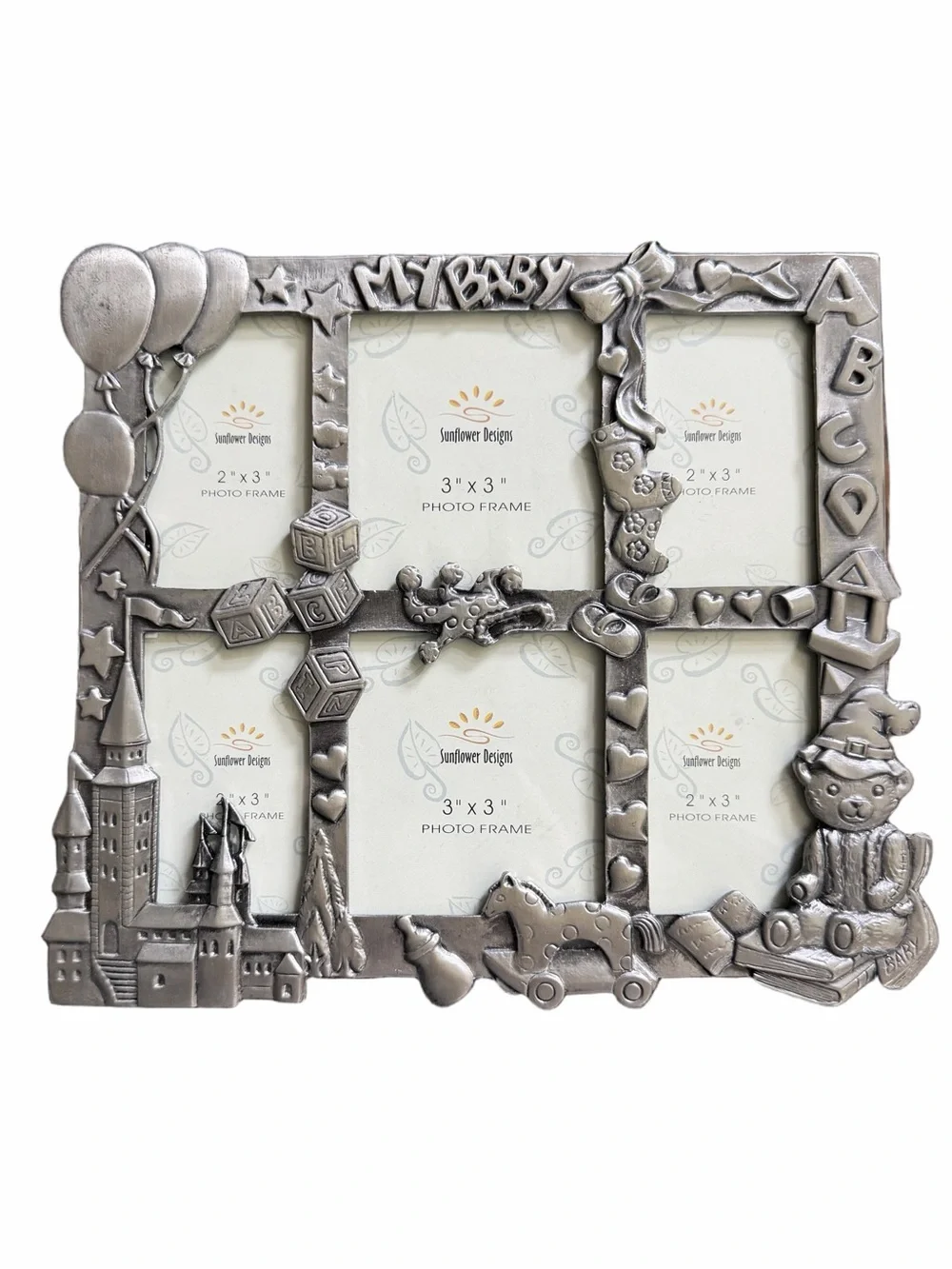 Baby Memories Collage Picture Frame Silver Tone Nursery Decor Multi Photo Frame